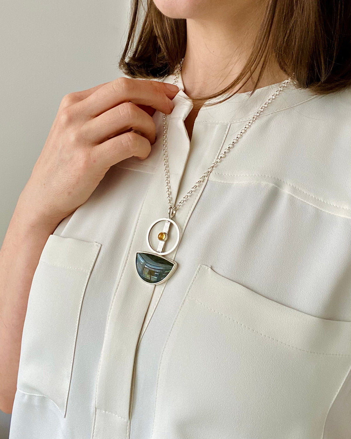Centered | Obsidian & Citrine Pendant