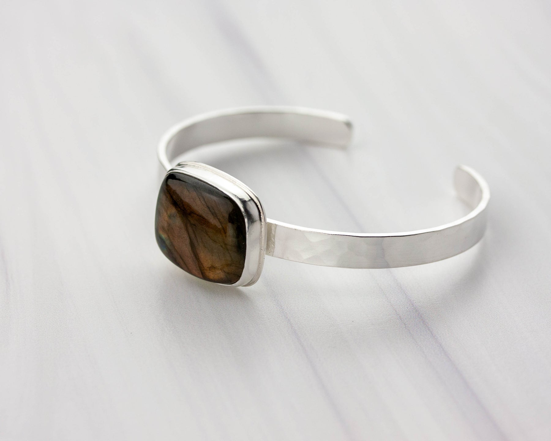 Borealis | Labradorite Hammered Silver cuff (square)