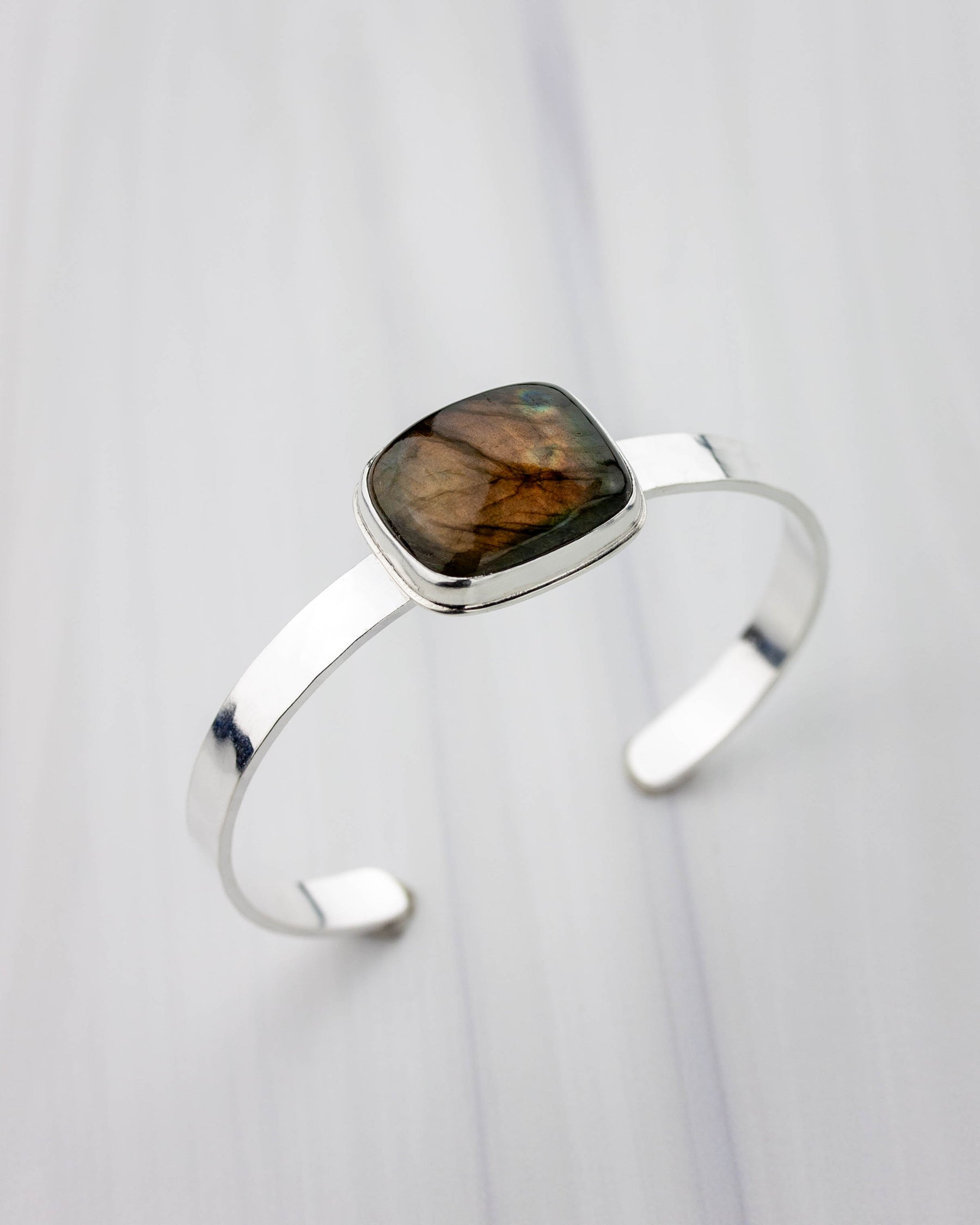 Borealis | Labradorite Hammered Silver cuff (square)