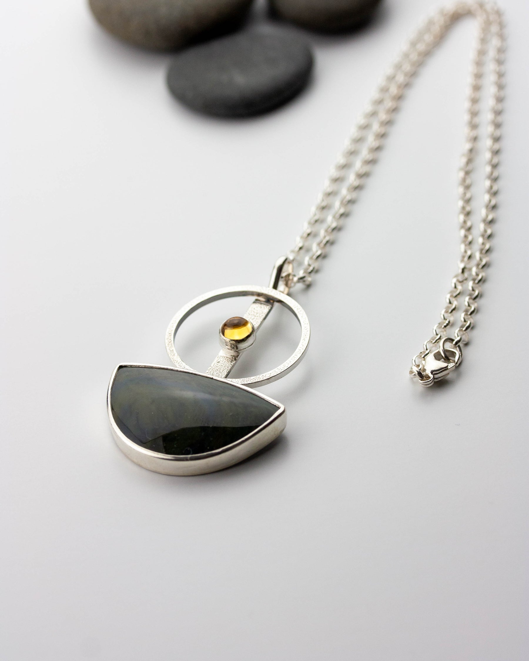 Centered | Obsidian & Citrine Pendant