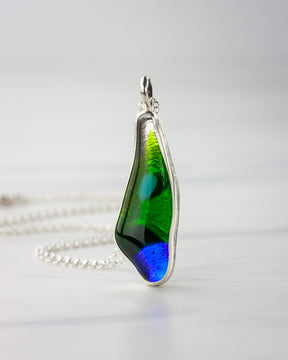 Smooth blue-green fused glass pendant