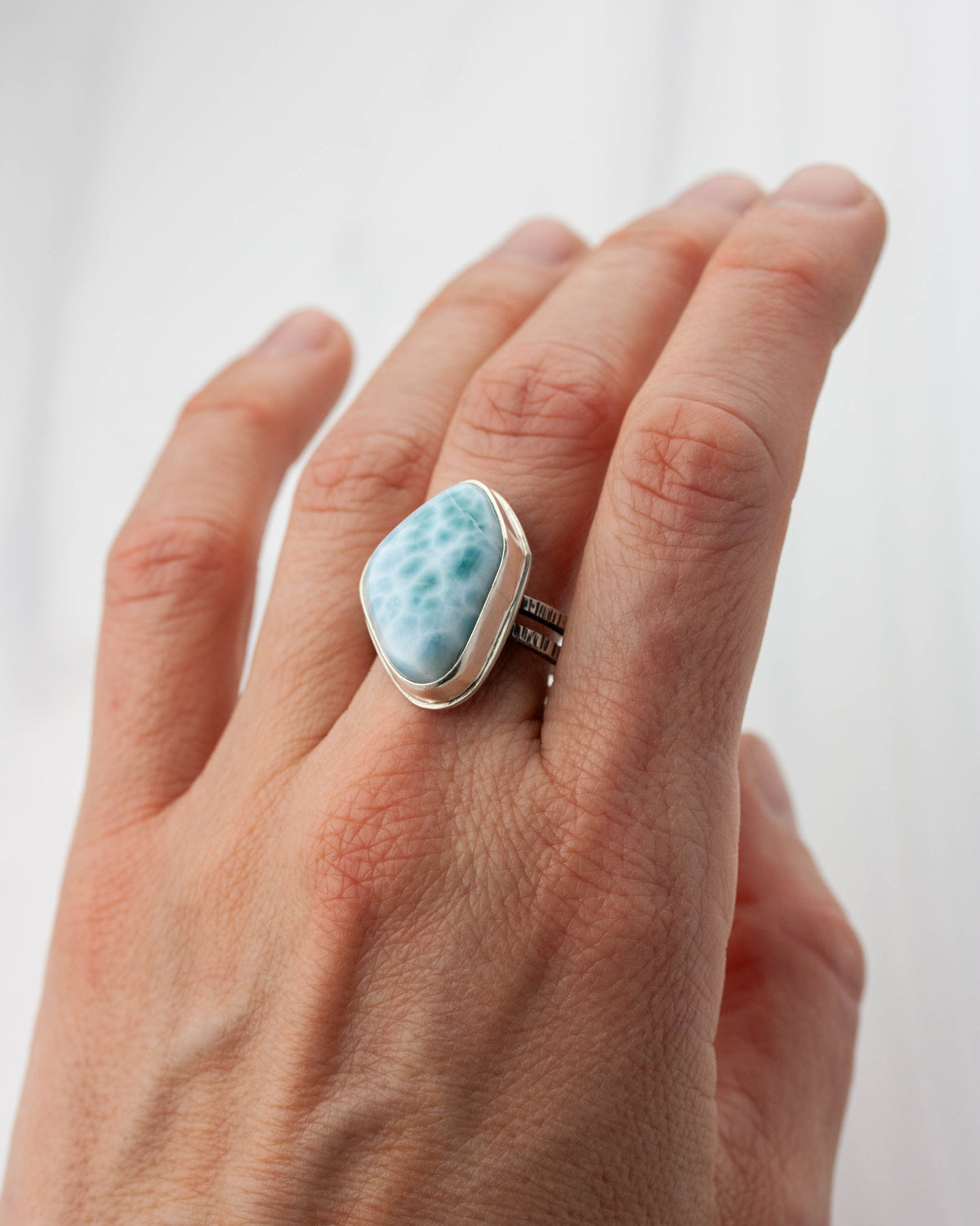 Heart of the Ocean | Larimar Double band ring, US 9