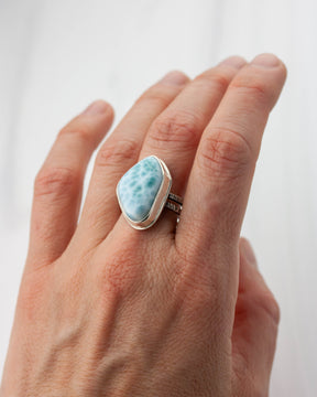 Heart of the Ocean | Larimar Double band ring, US 9