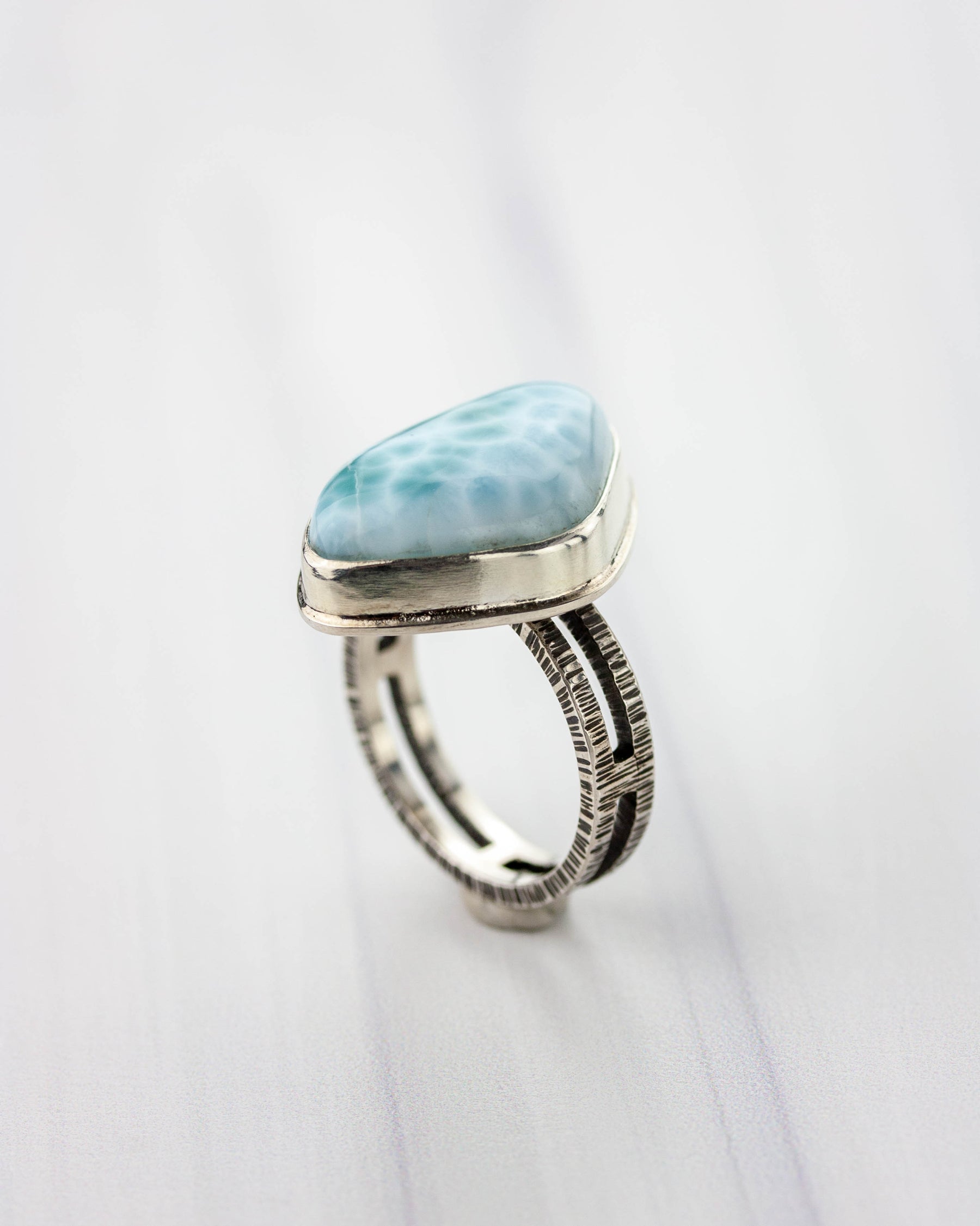 Heart of the Ocean | Larimar Double band ring, US 9