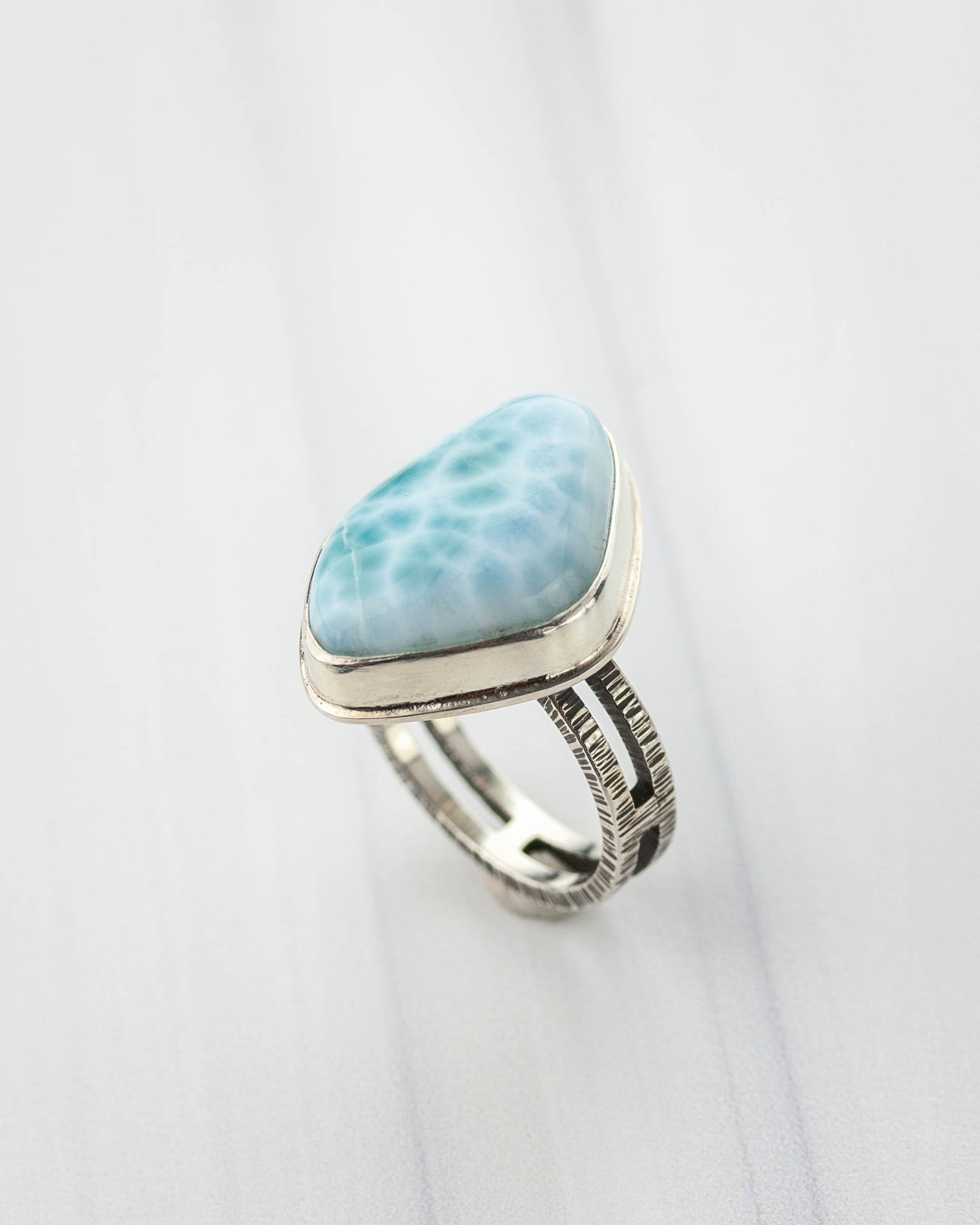 Heart of the Ocean | Larimar Double band ring, US 9