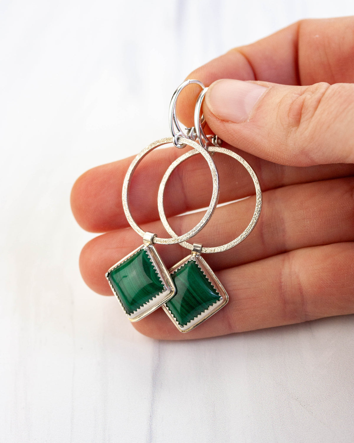 Malachite Hoop Earrings