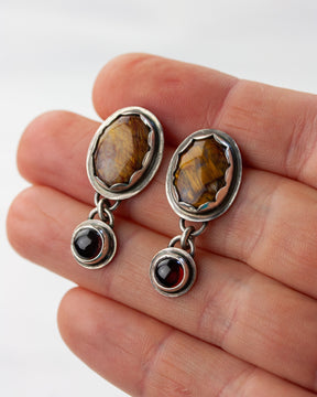 Glow | Pietersite & Garnet Earrings