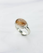 Rutile Quartz Hammered Silver Ring