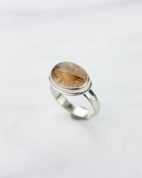 Rutile Quartz Hammered Silver Ring