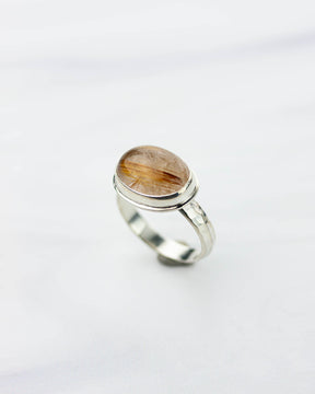 Rutile Quartz Hammered Silver Ring