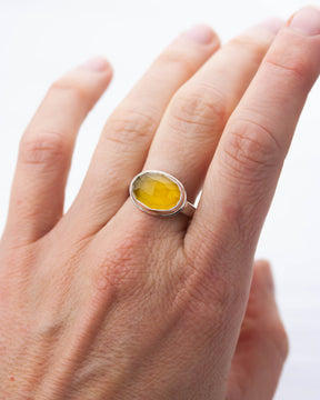 Mango Chalcedony Hammered Silver Ring
