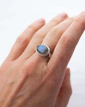 Labradorite Hammered Silver Ring