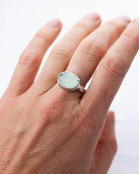 Aqua Chalcedony Hammered Silver Ring