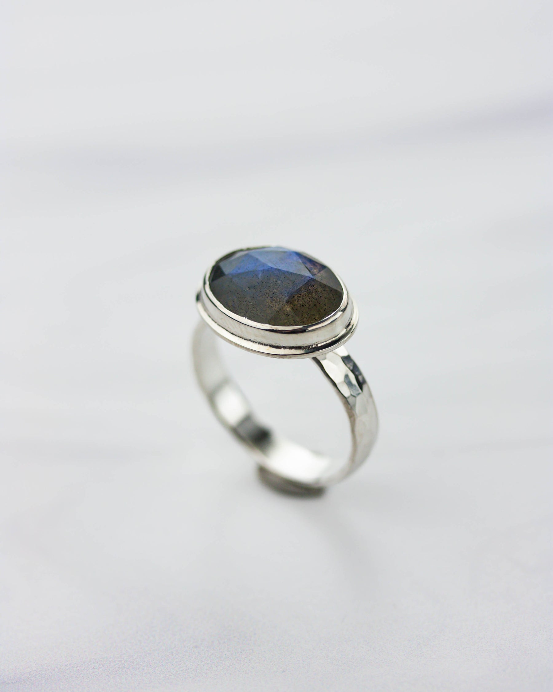 Labradorite Hammered Silver Ring