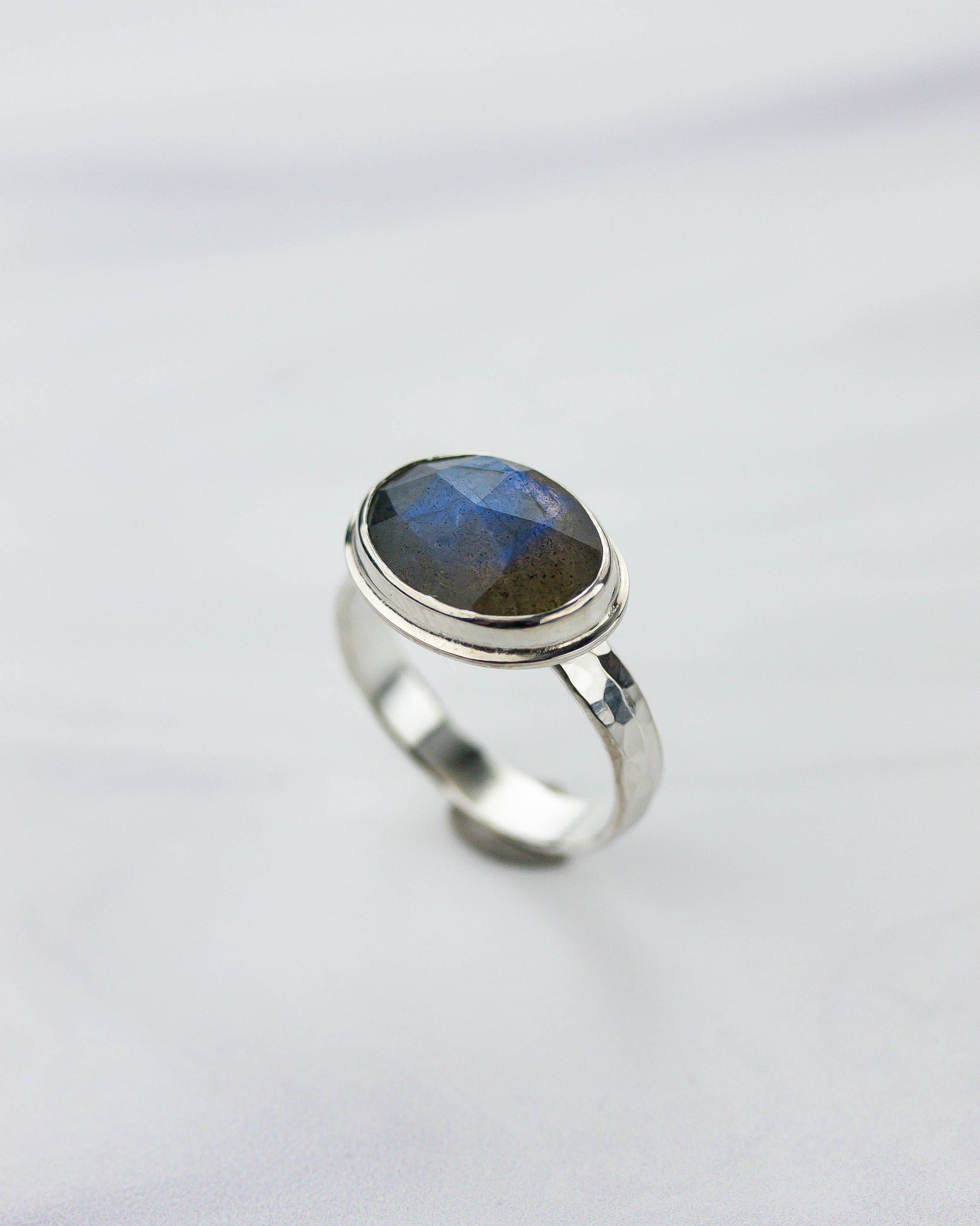 Labradorite Hammered Silver Ring