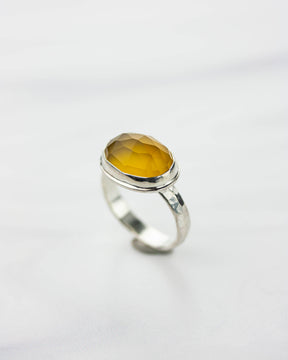 Mango Chalcedony Hammered Silver Ring