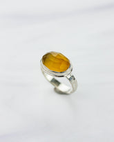Mango Chalcedony Hammered Silver Ring