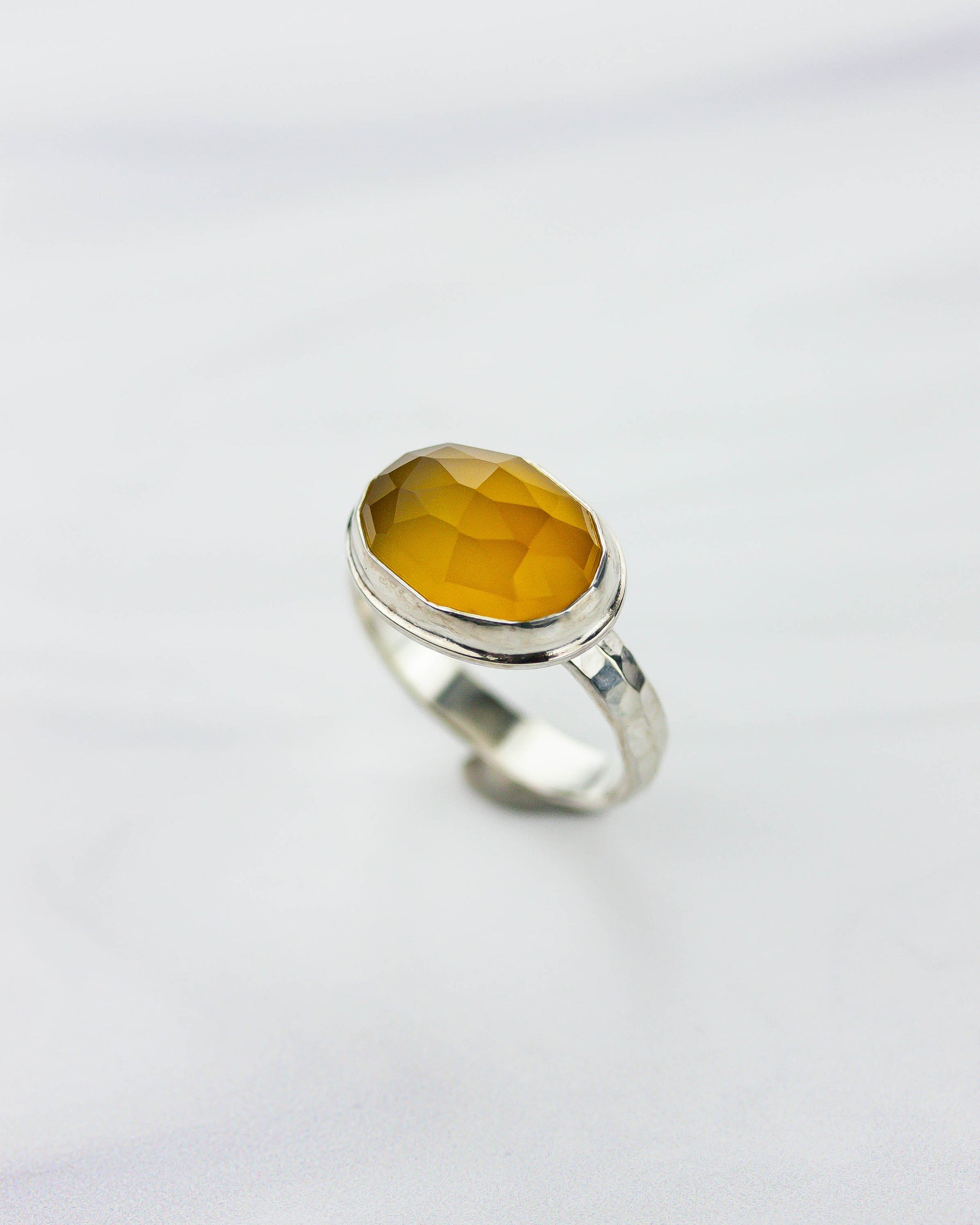 Mango Chalcedony Hammered Silver Ring