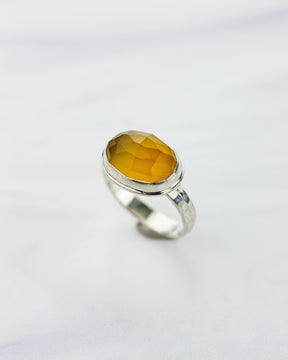 Mango Chalcedony Hammered Silver Ring