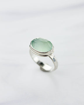 Aqua Chalcedony Hammered Silver Ring