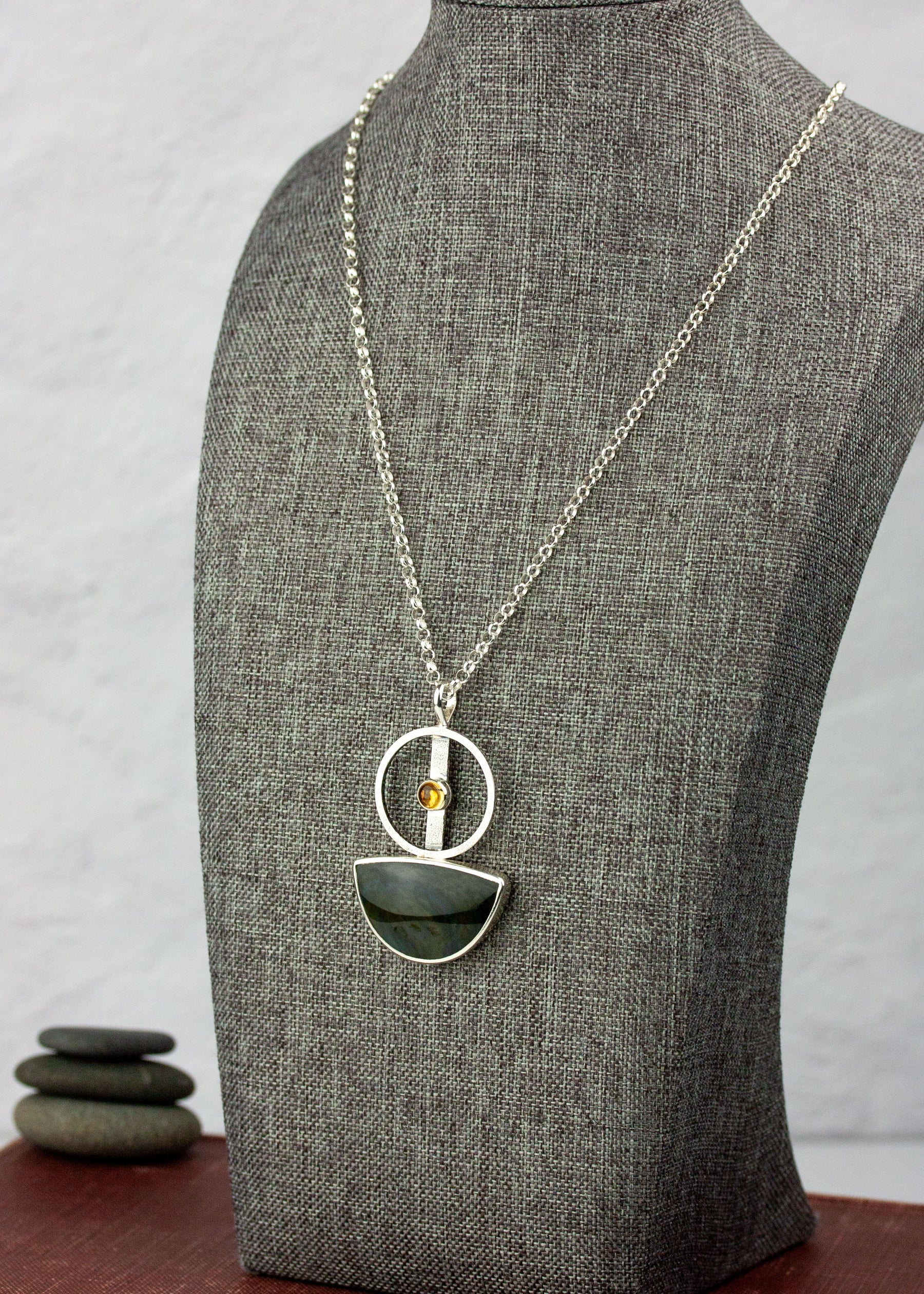 Centered | Obsidian & Citrine Pendant