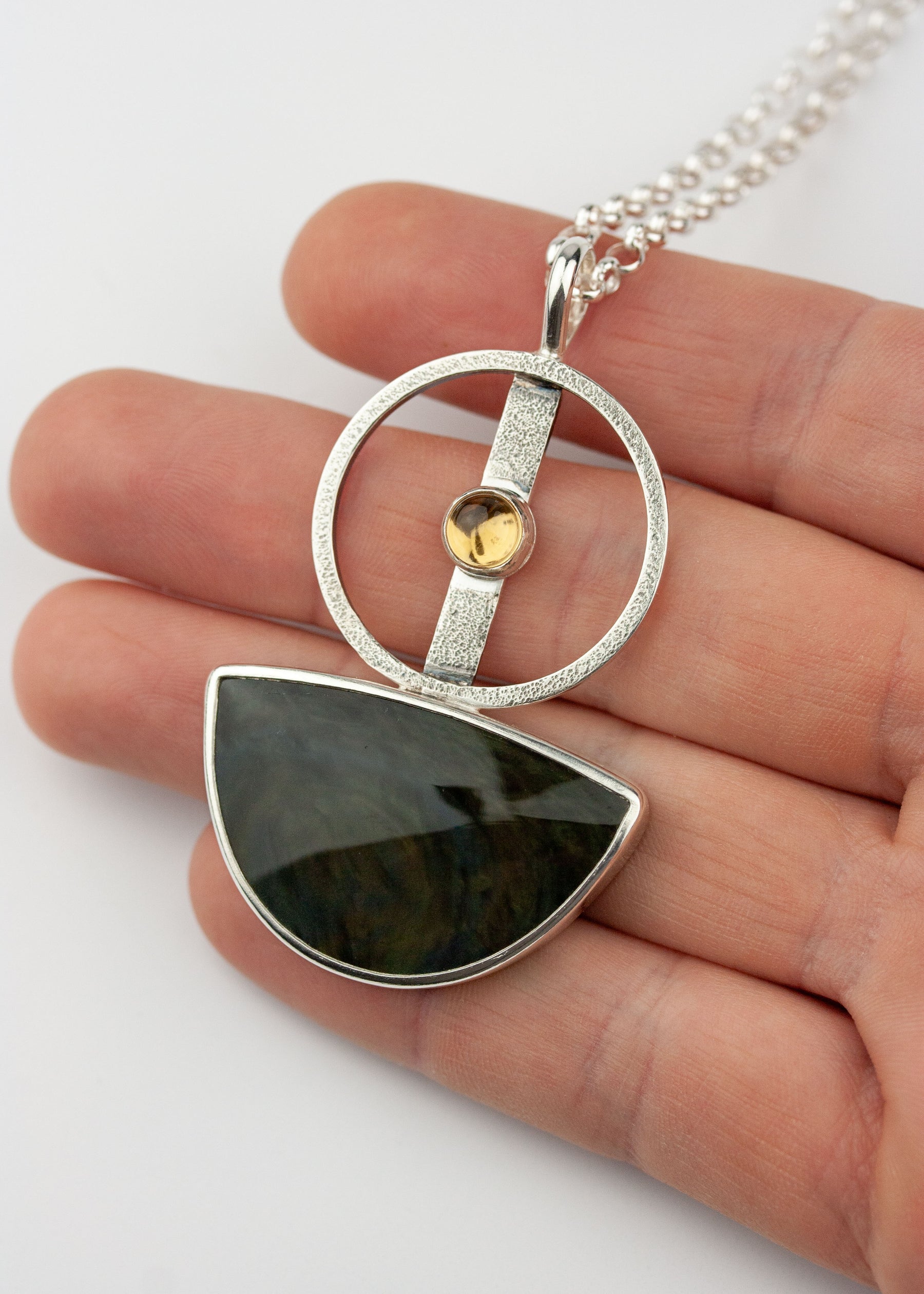 Centered | Obsidian & Citrine Pendant