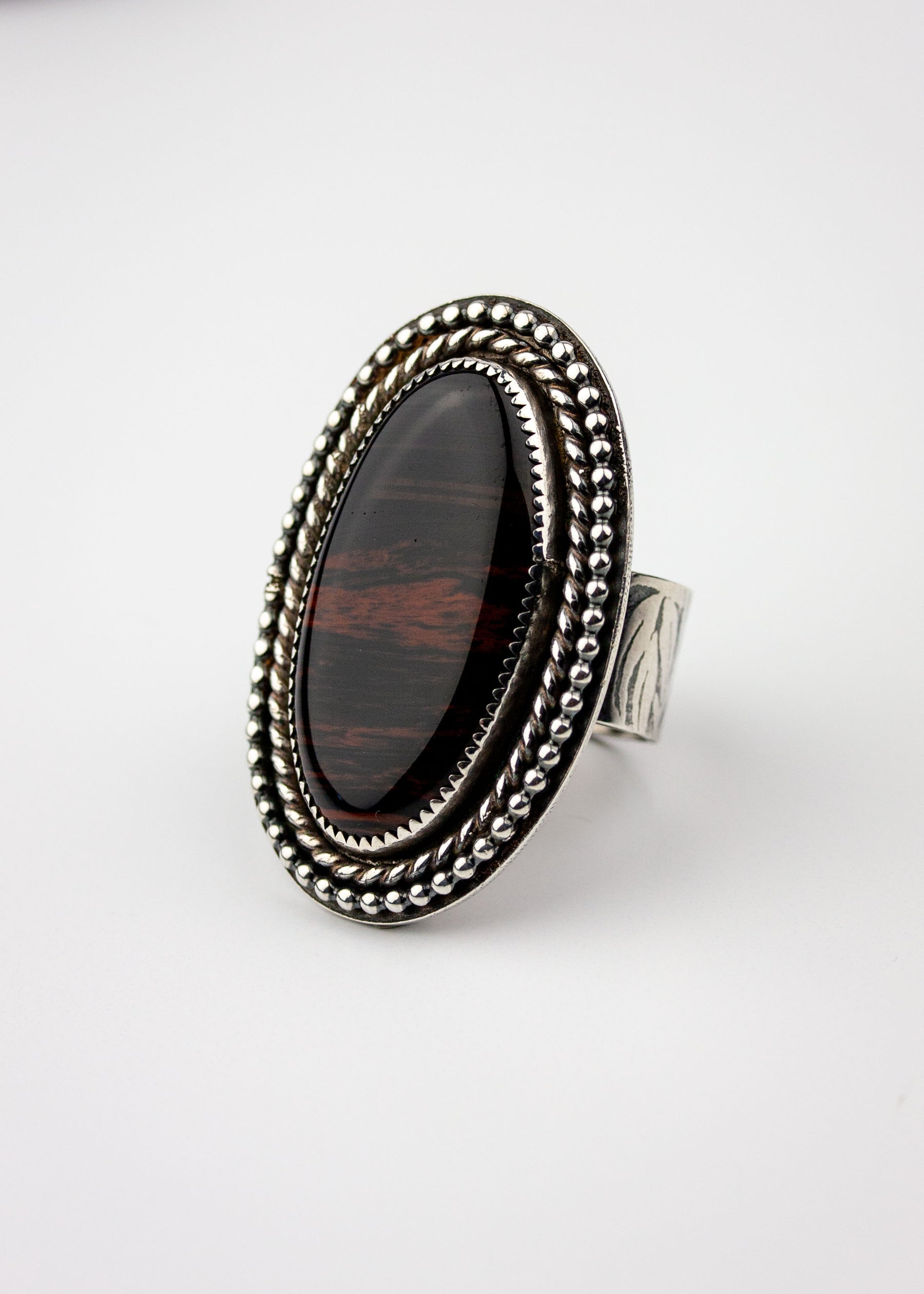 Vintage STERLING SILVER Mexico Mahogany Obsidian RING Ornate Filigree Size  4.25 | eBay