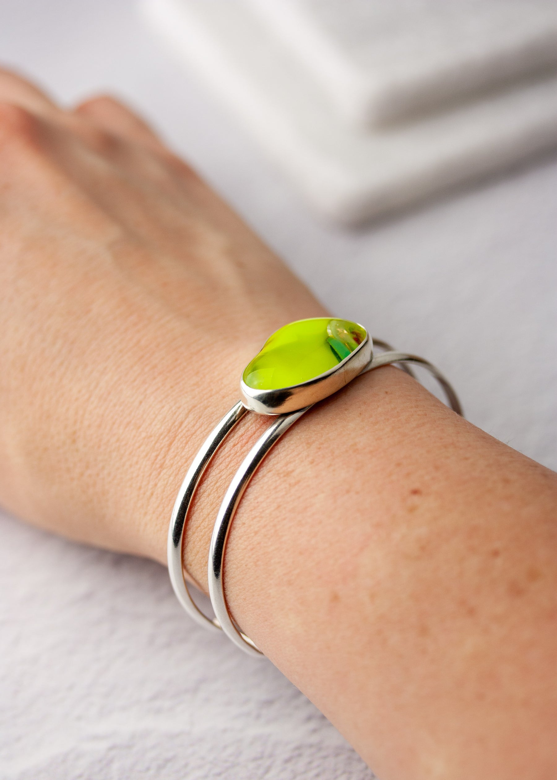 Citron | Yellow Fused Glass Cuff Bracelet